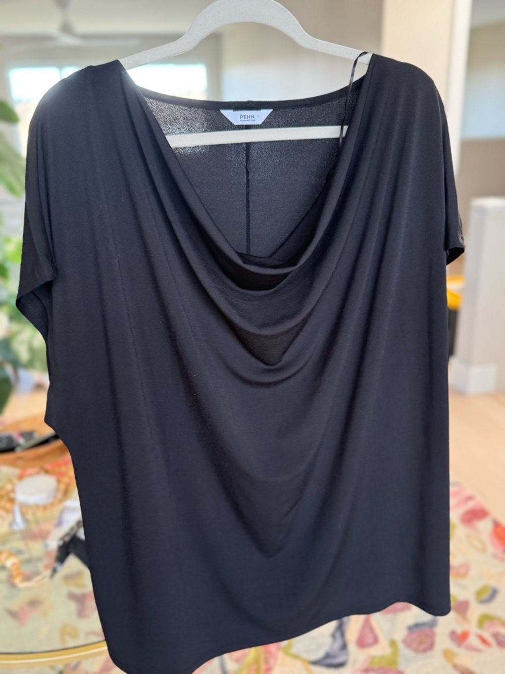 Penningtons Black Draped Cowl Neck Short Sleeve Top